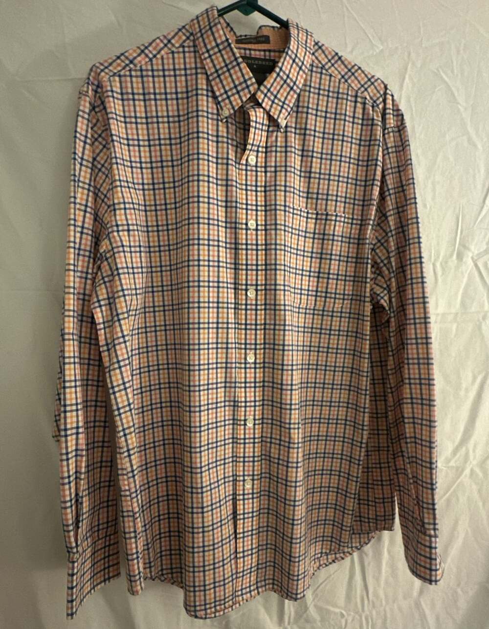 Saddlebred Men's Wrinkle Free Long Sleeve Plaid Button-Down Shirt Orange Size L